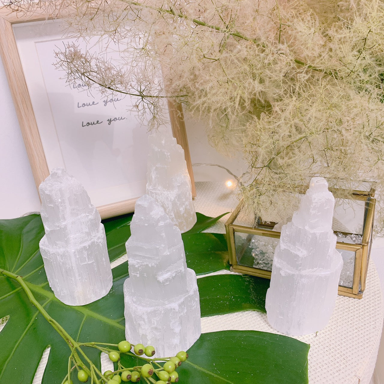 セレナイトタワー(モロッコ産)4本セット Ssize-空間の癒しと浄化