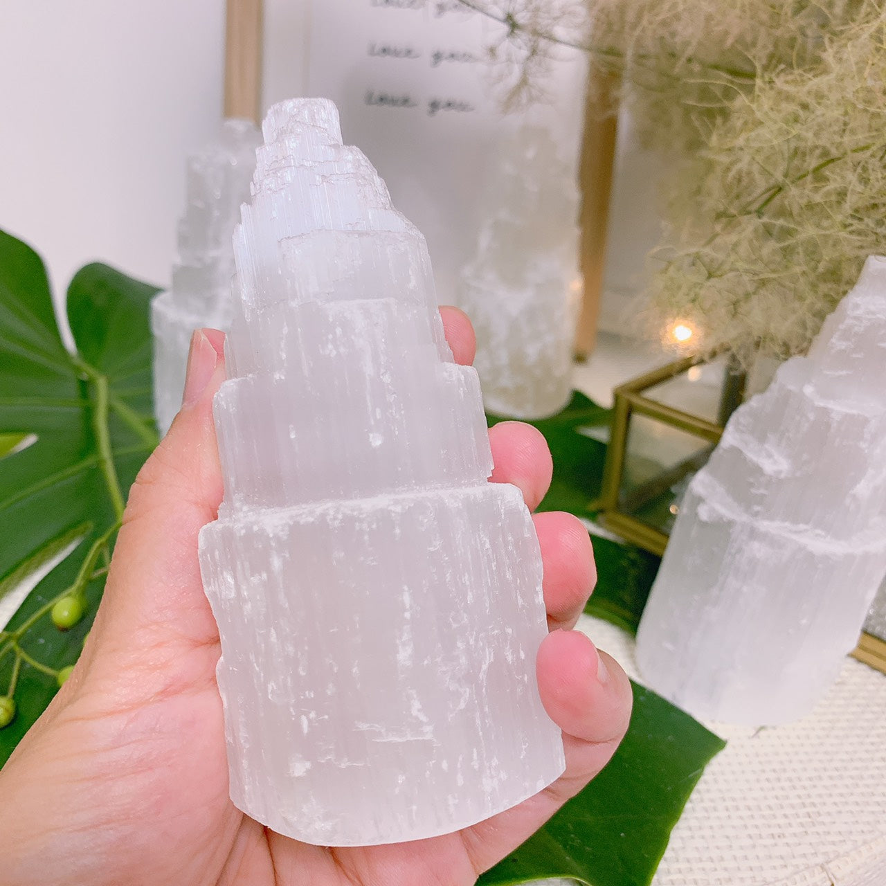 セレナイトタワー(モロッコ産)4本セット Ssize-空間の癒しと浄化