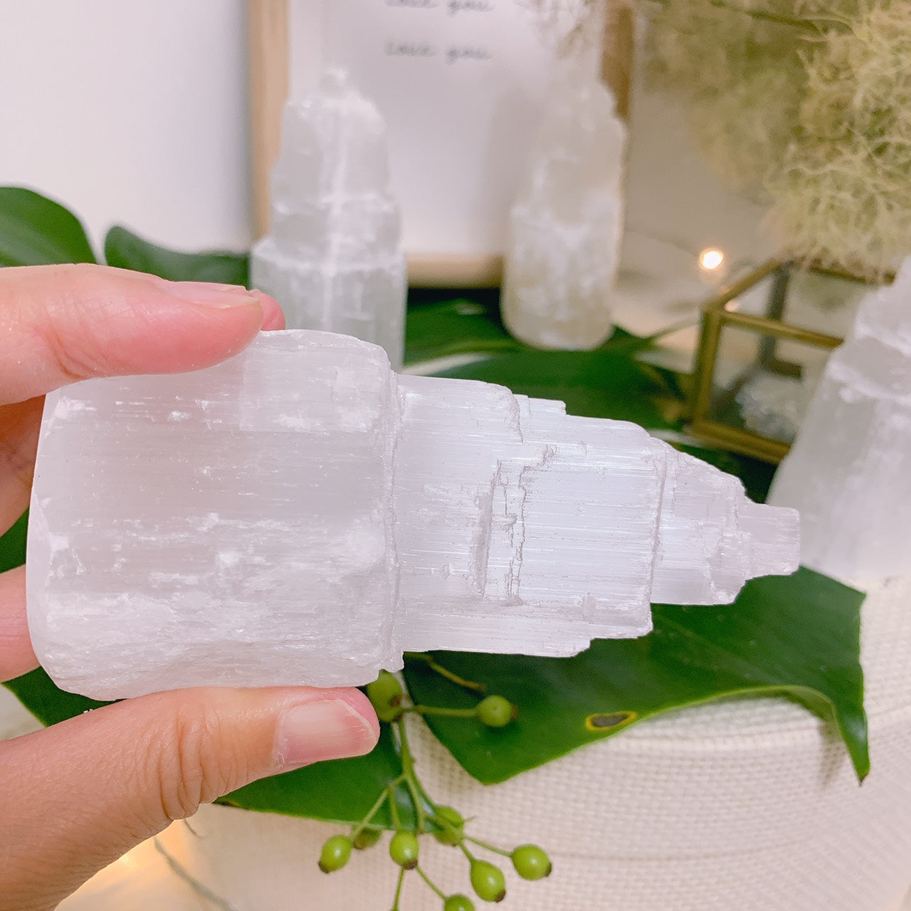 セレナイトタワー(モロッコ産)4本セット Ssize-空間の癒しと浄化