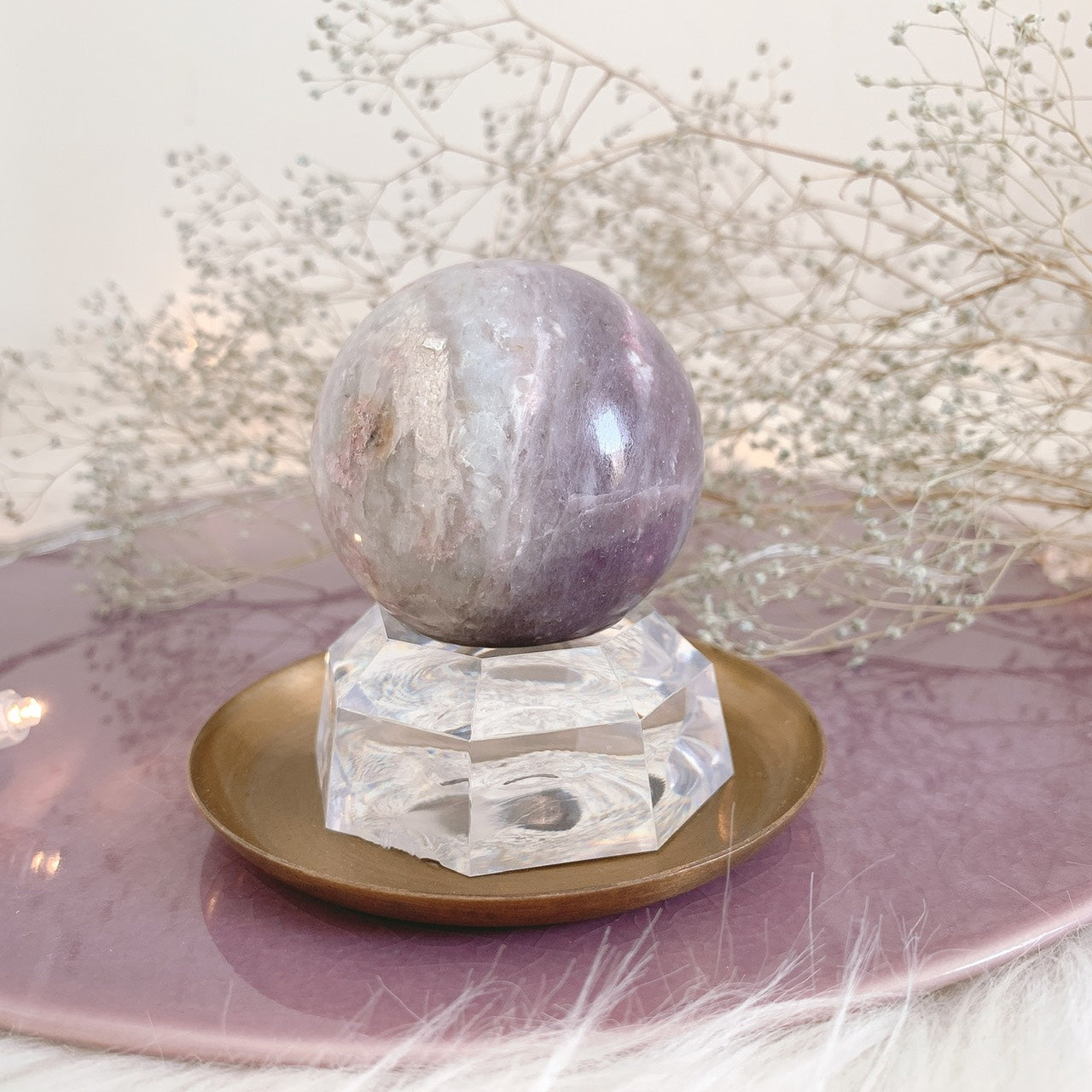 ピンクトルマリンインレピドライト スフィア -女性を表現した宇宙-50mm