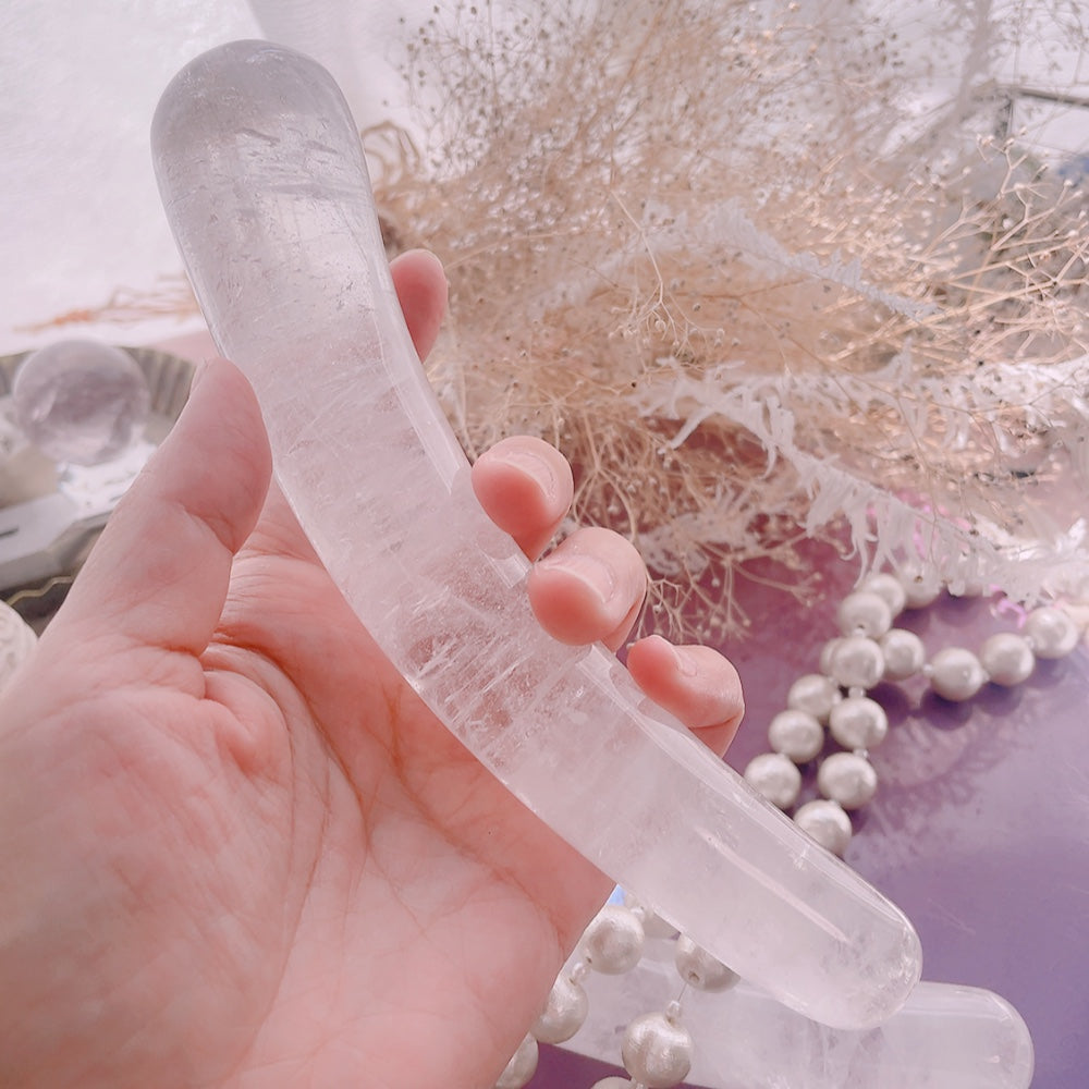 真実の目覚め：クリスタルクォーツカーブヨニワンド（透明性・浄化・増幅・中心軸）