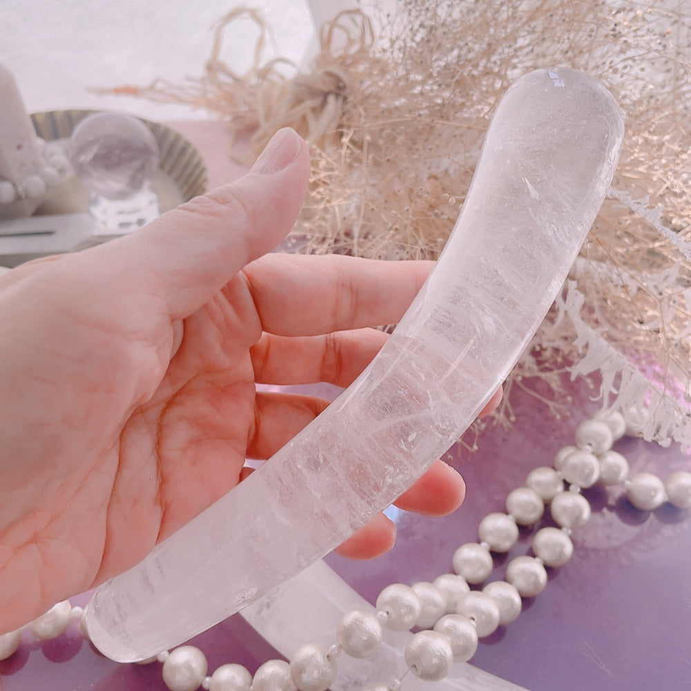 真実の目覚め：クリスタルクォーツカーブヨニワンド（透明性・浄化・増幅・中心軸）