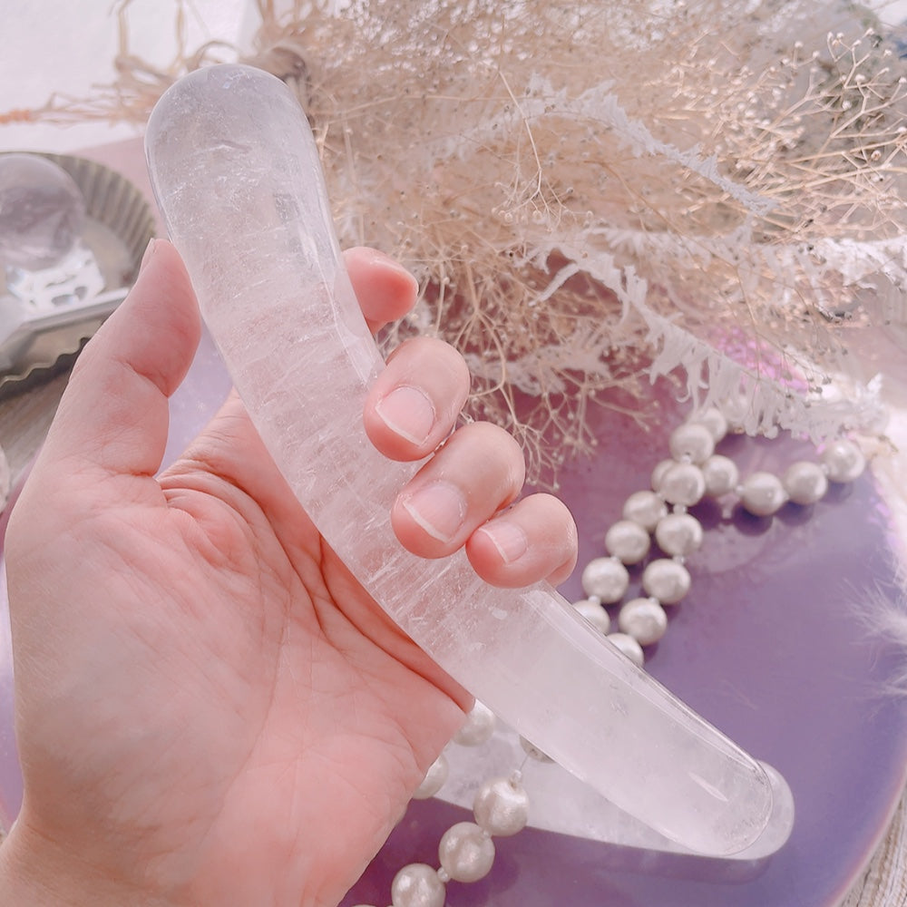 真実の目覚め：クリスタルクォーツカーブヨニワンド（透明性・浄化・増幅・中心軸）